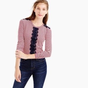 J. CREW~Striped Long Sleeve Lace Detail Tee~S
